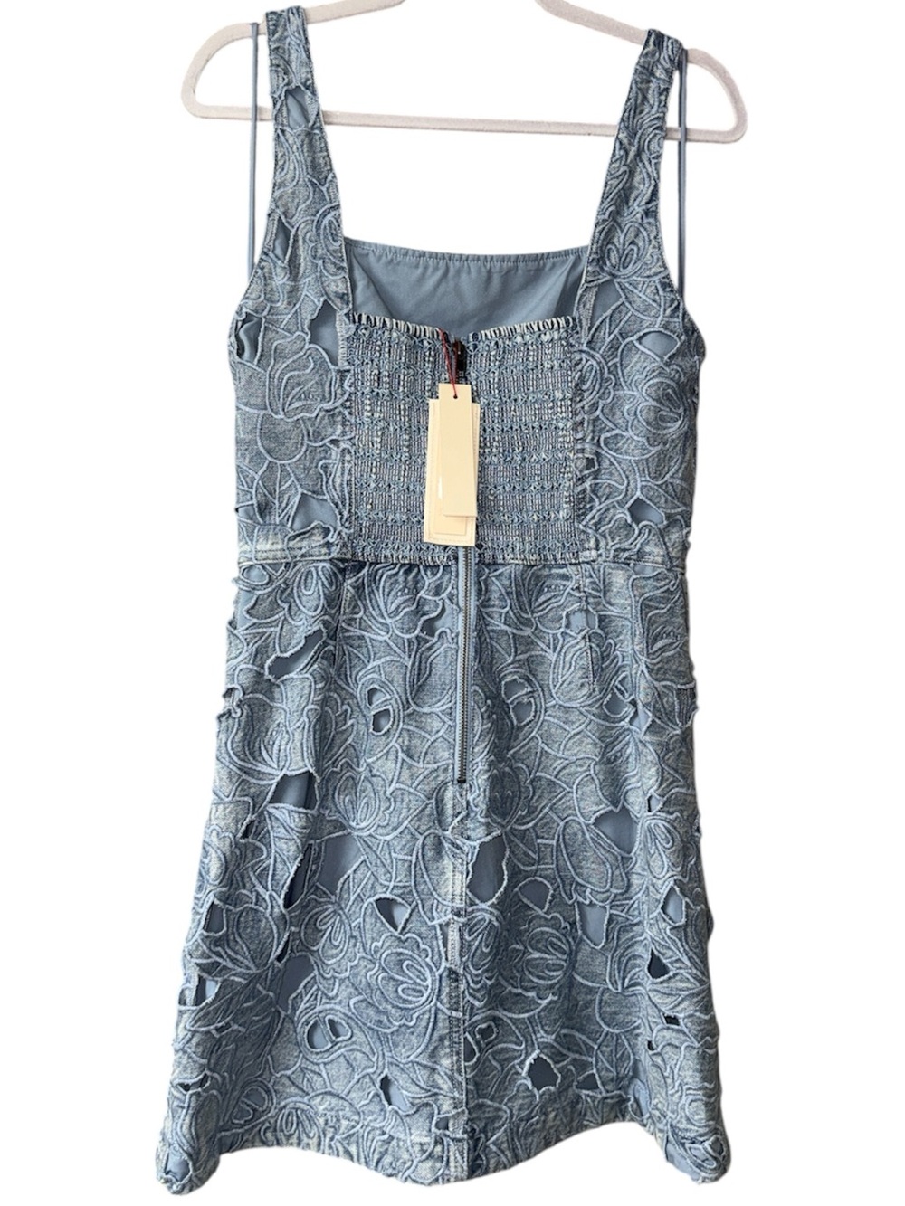 ALICE & OLIVIA Maryann Embroidered Floral Eyelet Denim Dress - Picture 4 of 6